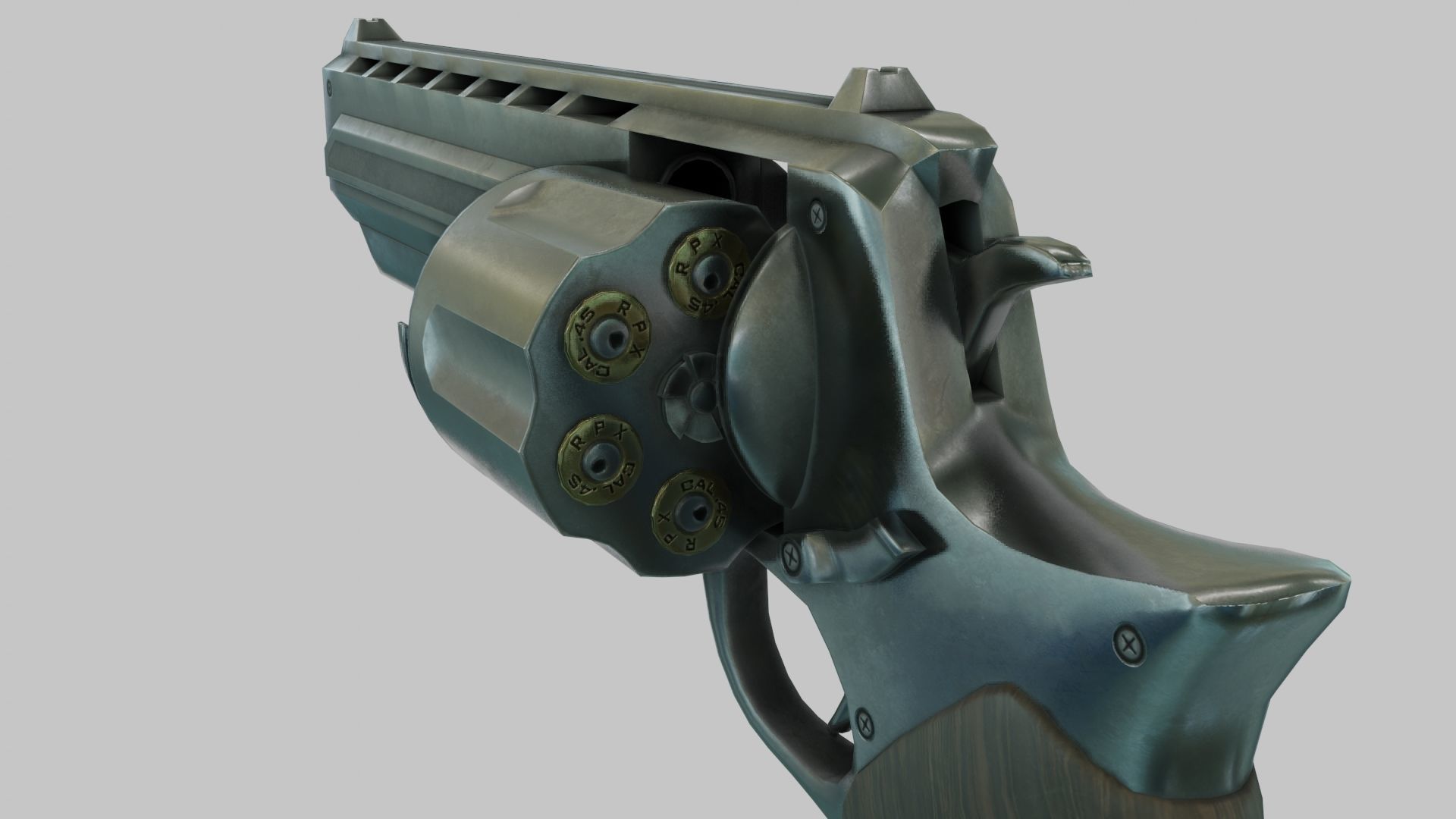 Rigged Low Poly Revolver With PBR Materials and multiple skins Low-poly 3D model_8
