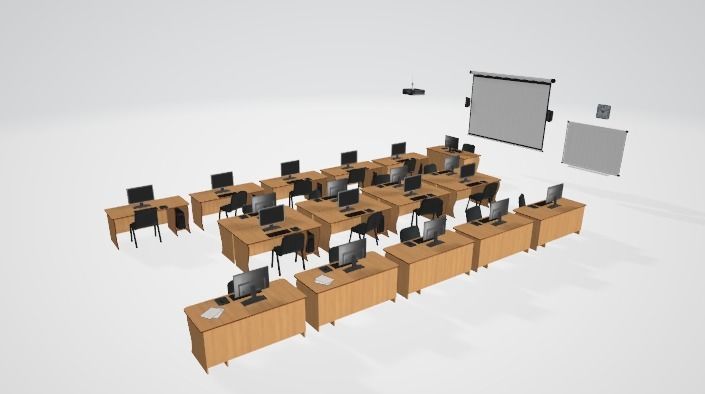 Computer Classroom Interior Low-poly 3D model_3