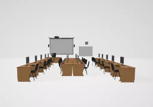 Computer Classroom Interior Low-poly 3D model_0