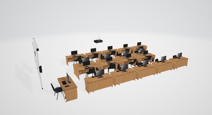 Computer Classroom Interior Low-poly 3D model_1