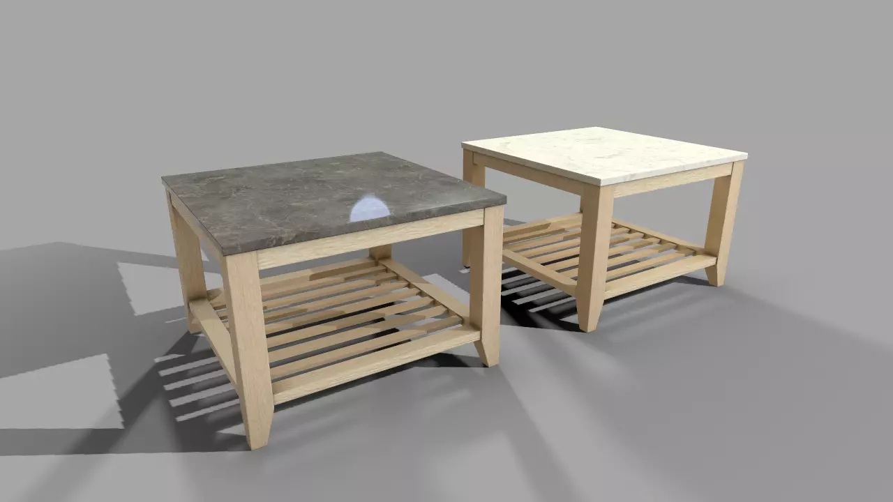Square Wooden Marble Table Low-poly 3D model_0