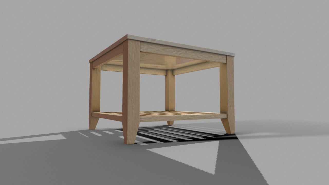Square Wooden Marble Table Low-poly 3D model_2
