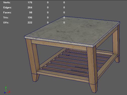 Square Wooden Marble Table Low-poly 3D model_4