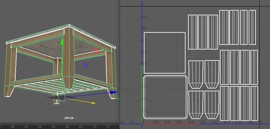 Square Wooden Marble Table Low-poly 3D model_5