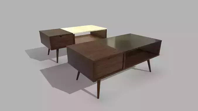 Wooden Marble Table with Drawer