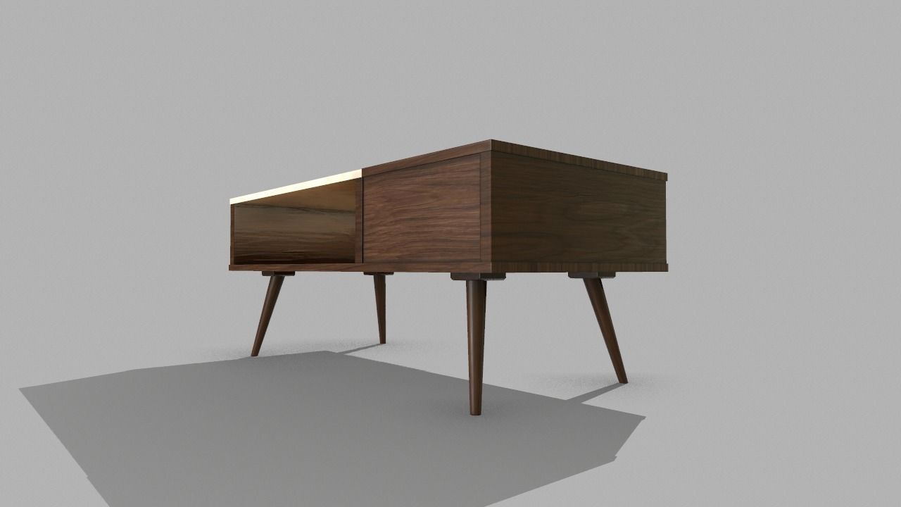 Wooden Marble Table with Drawer Low-poly 3D model_2