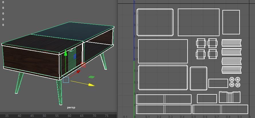 Wooden Marble Table with Drawer Low-poly 3D model_5