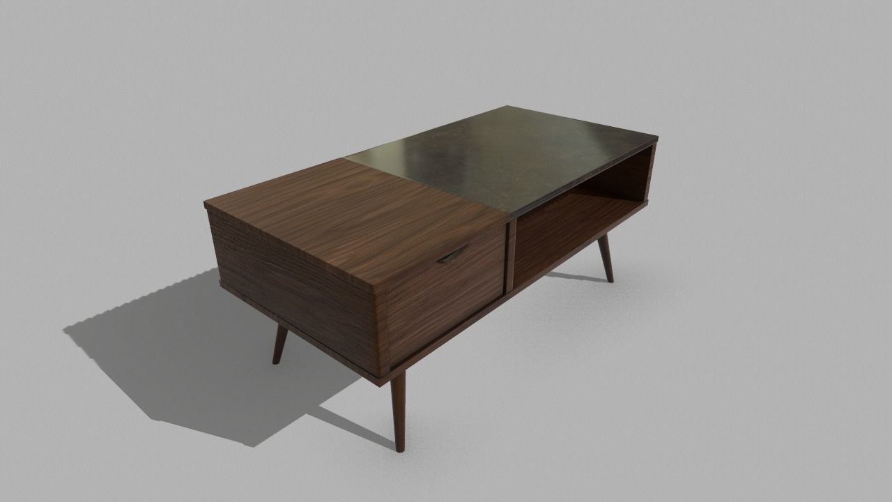 Wooden Marble Table with Drawer Low-poly 3D model_3