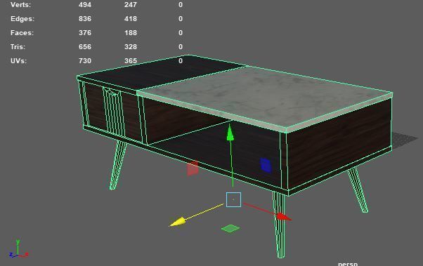 Wooden Marble Table with Drawer Low-poly 3D model_4