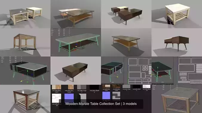 Wooden Marble Table Collection Set