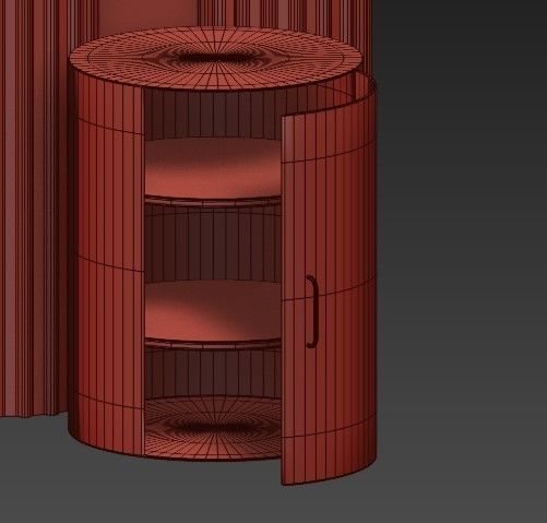 Headboard 8 wooden cabinet with shelves and drawers 3D model_1