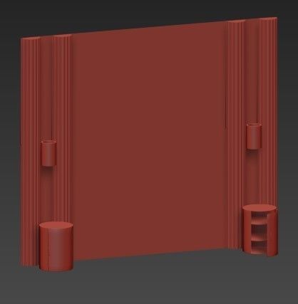 Headboard 8 wooden cabinet with shelves and drawers 3D model_4