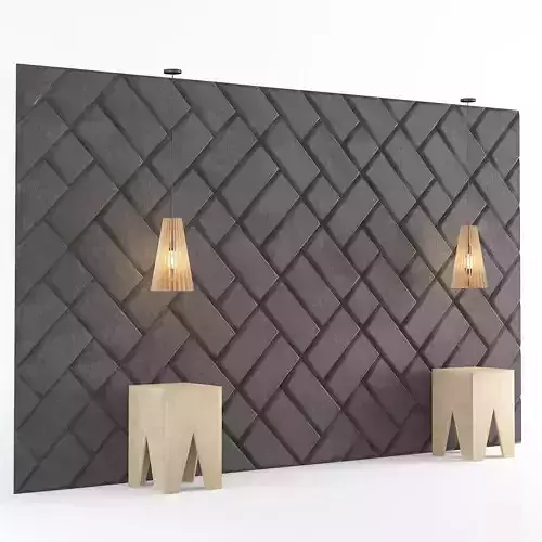 Headboard brick wall with two lamps 3D model