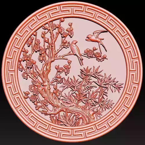 Mural bamboo wood carving file stl OBJ and ZTL  for CNC 3D print model