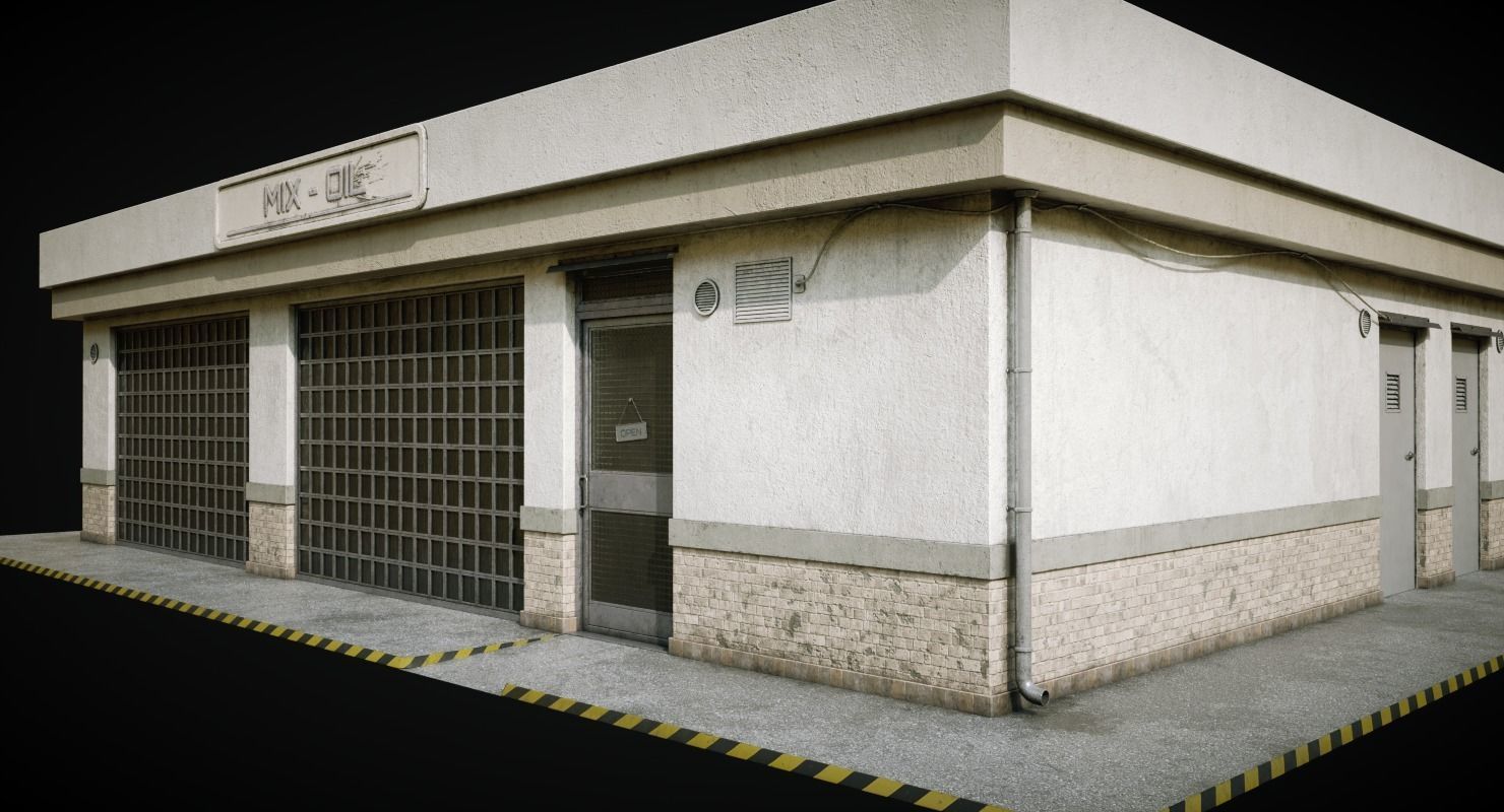 Gas Station Building Low-poly 3D model_3
