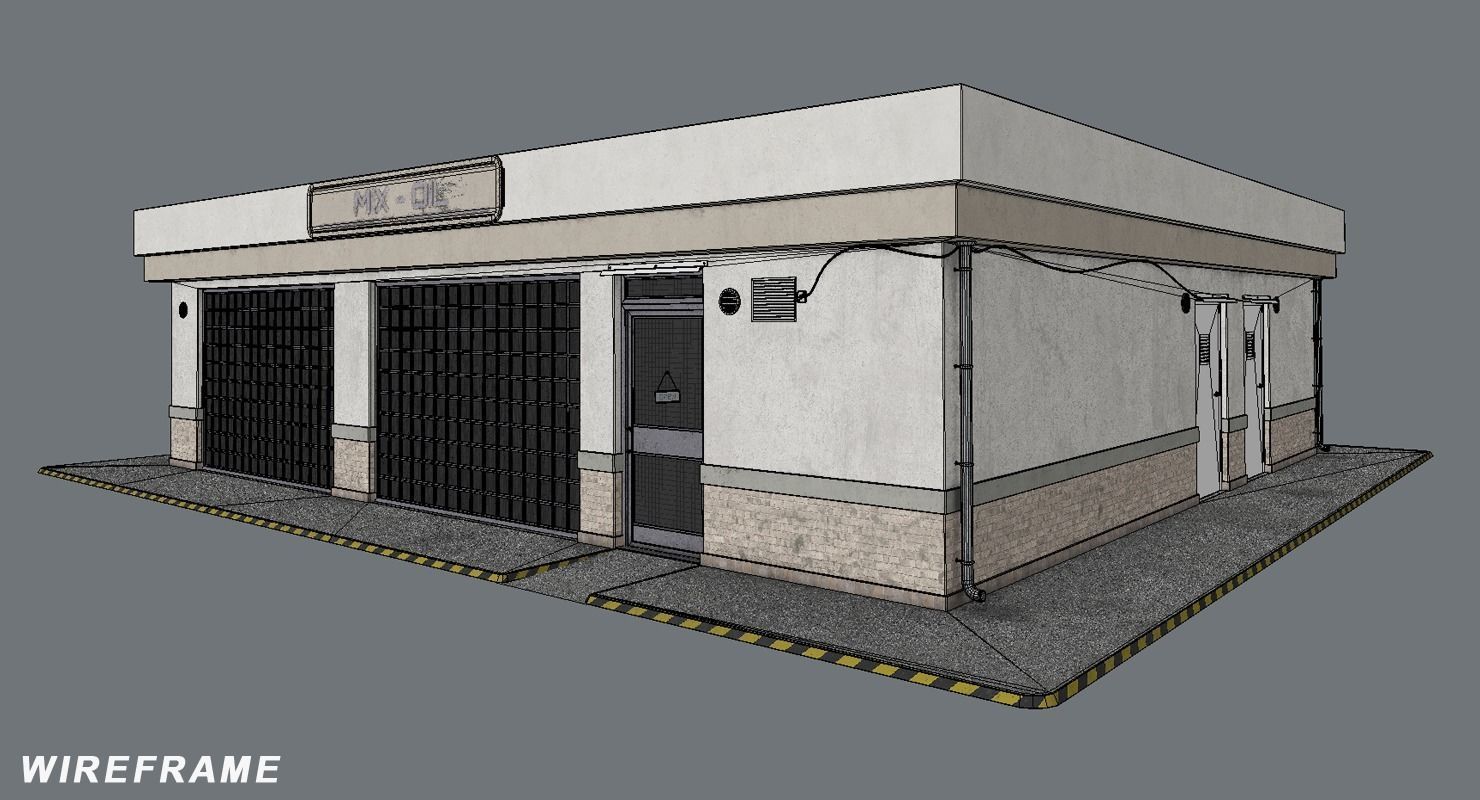 Gas Station Building Low-poly 3D model_6