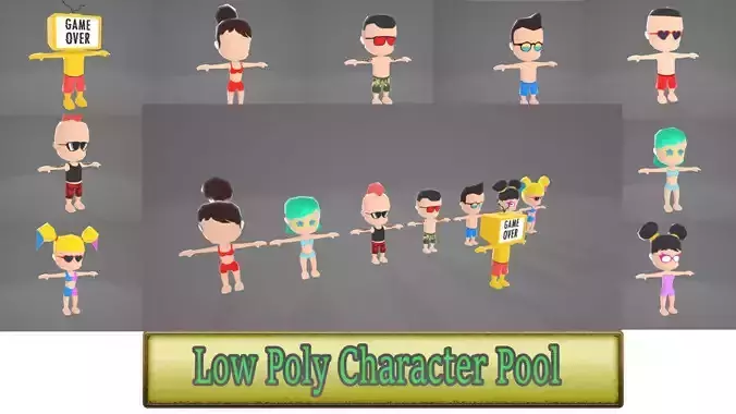Package 3d Character Swimming Low poly