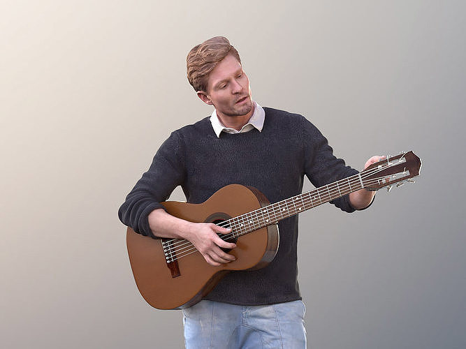 Andrew 10611 - Street Musician playing Guitar Low-poly 3D model