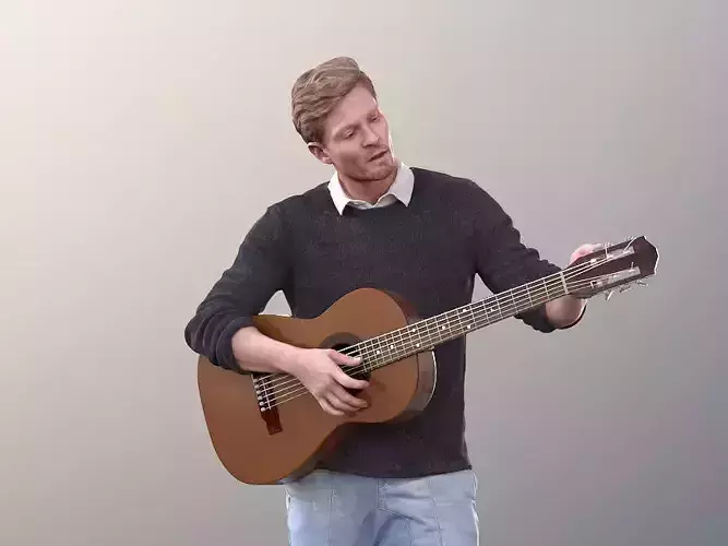 Andrew 10611 - Street Musician playing Guitar Low-poly 3D model