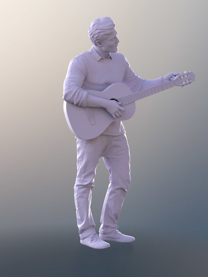 Andrew 10611 - Street Musician playing Guitar Low-poly 3D model_4