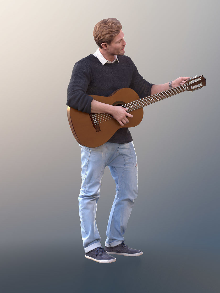 Andrew 10611 - Street Musician playing Guitar Low-poly 3D model_2