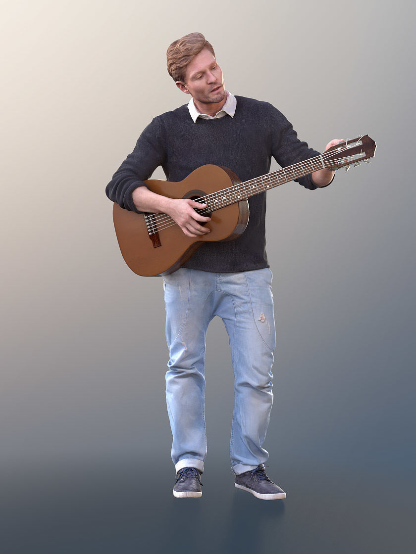 Andrew 10611 - Street Musician playing Guitar Low-poly 3D model_1