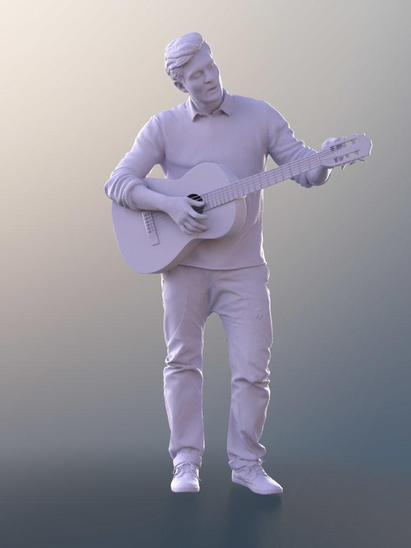 Andrew 10611 - Street Musician playing Guitar Low-poly 3D model_3
