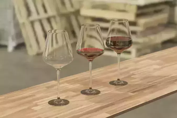 Elegant wine glass with variable levels of liquid