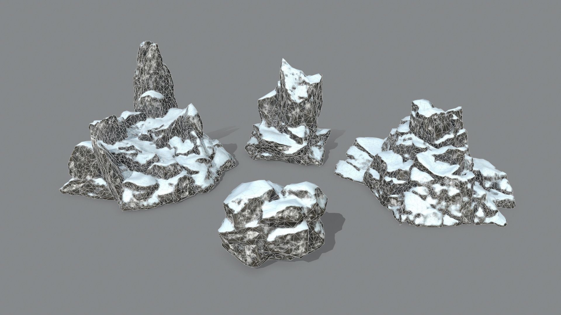 Rock Set with snow Low-poly 3D model_1