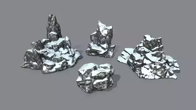 Rock Set with snow Low-poly 3D model