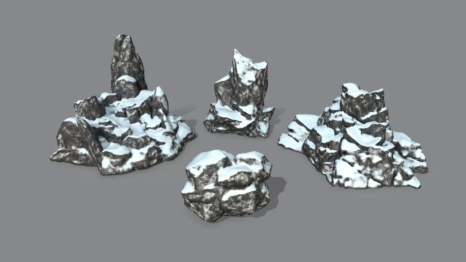 Rock Set with snow Low-poly 3D model_0