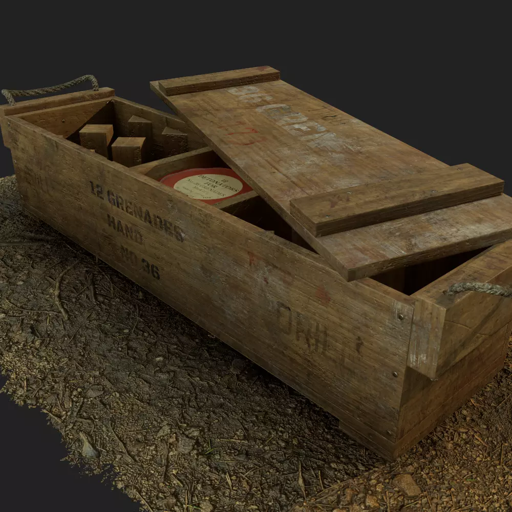 British army wooden grenade crate WW1 and WW2 Low-poly 3D model_0