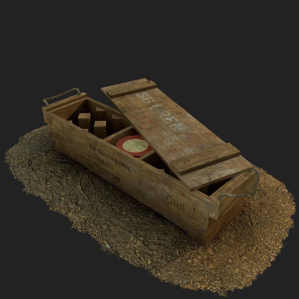 British army wooden grenade crate WW1 and WW2 Low-poly 3D model_3