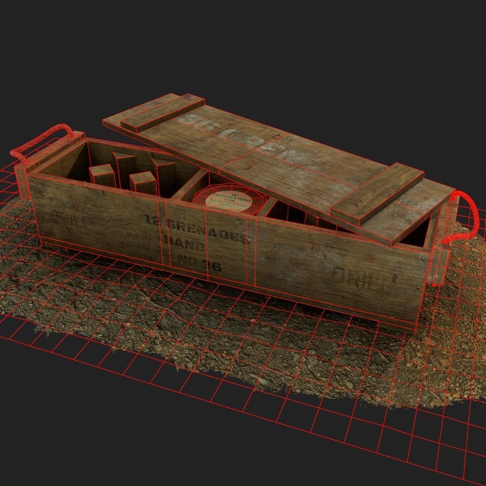 British army wooden grenade crate WW1 and WW2 Low-poly 3D model_5
