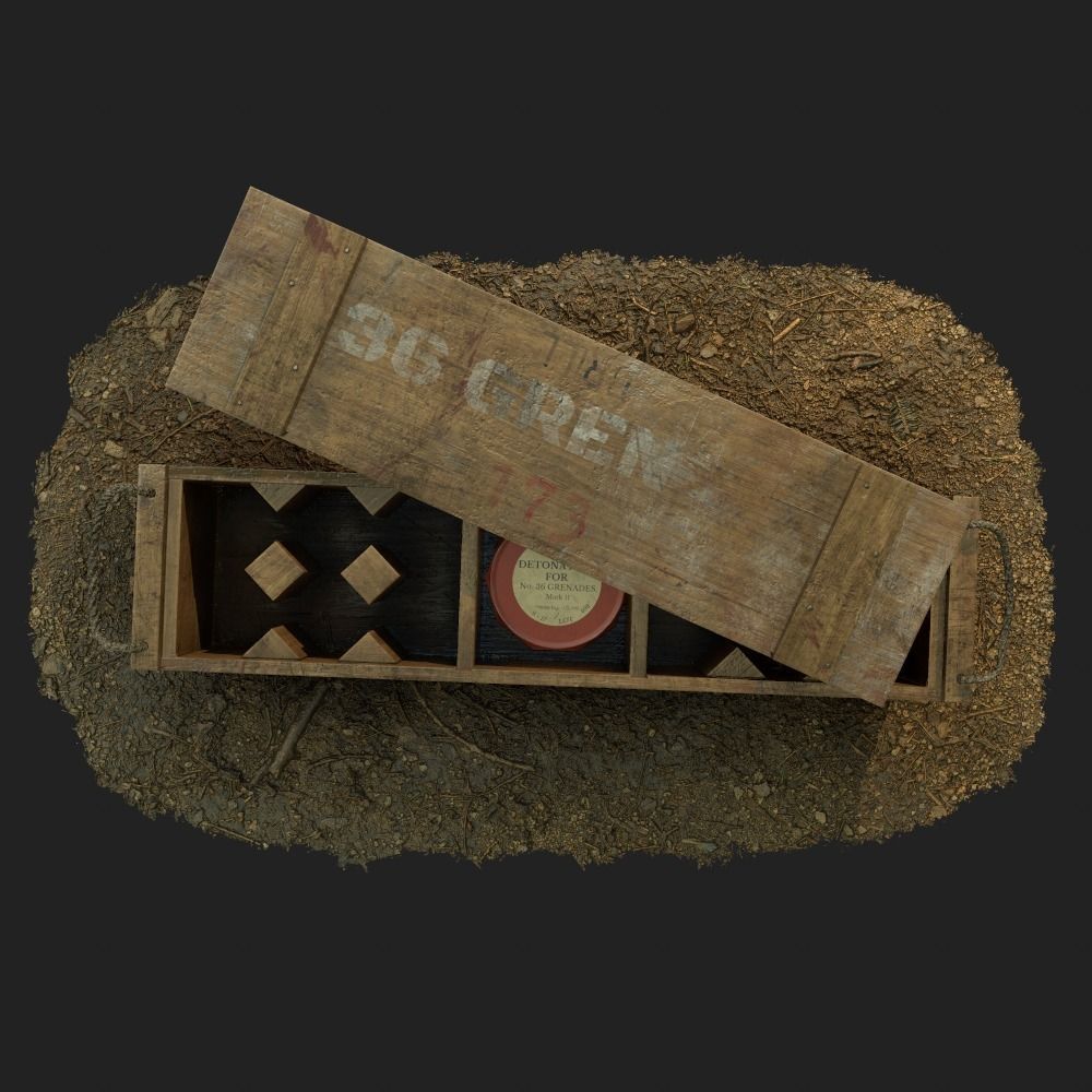 British army wooden grenade crate WW1 and WW2 Low-poly 3D model_4