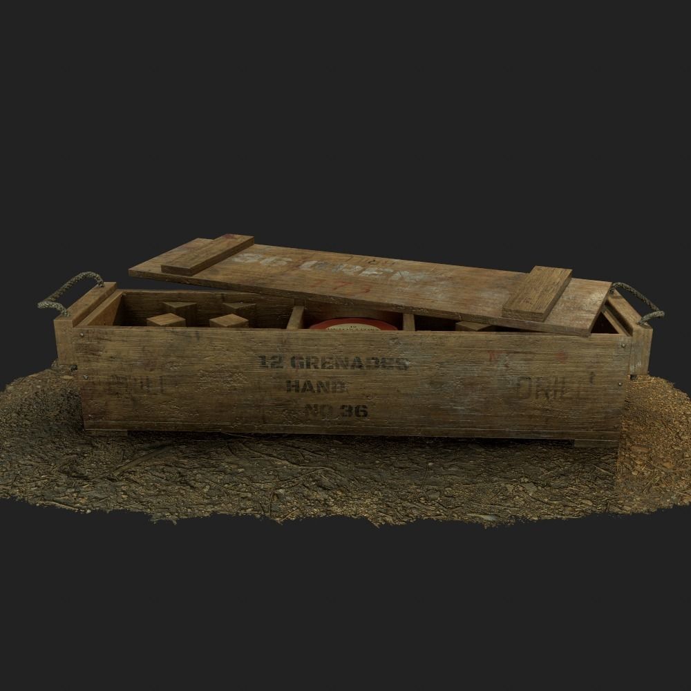 British army wooden grenade crate WW1 and WW2 Low-poly 3D model_2