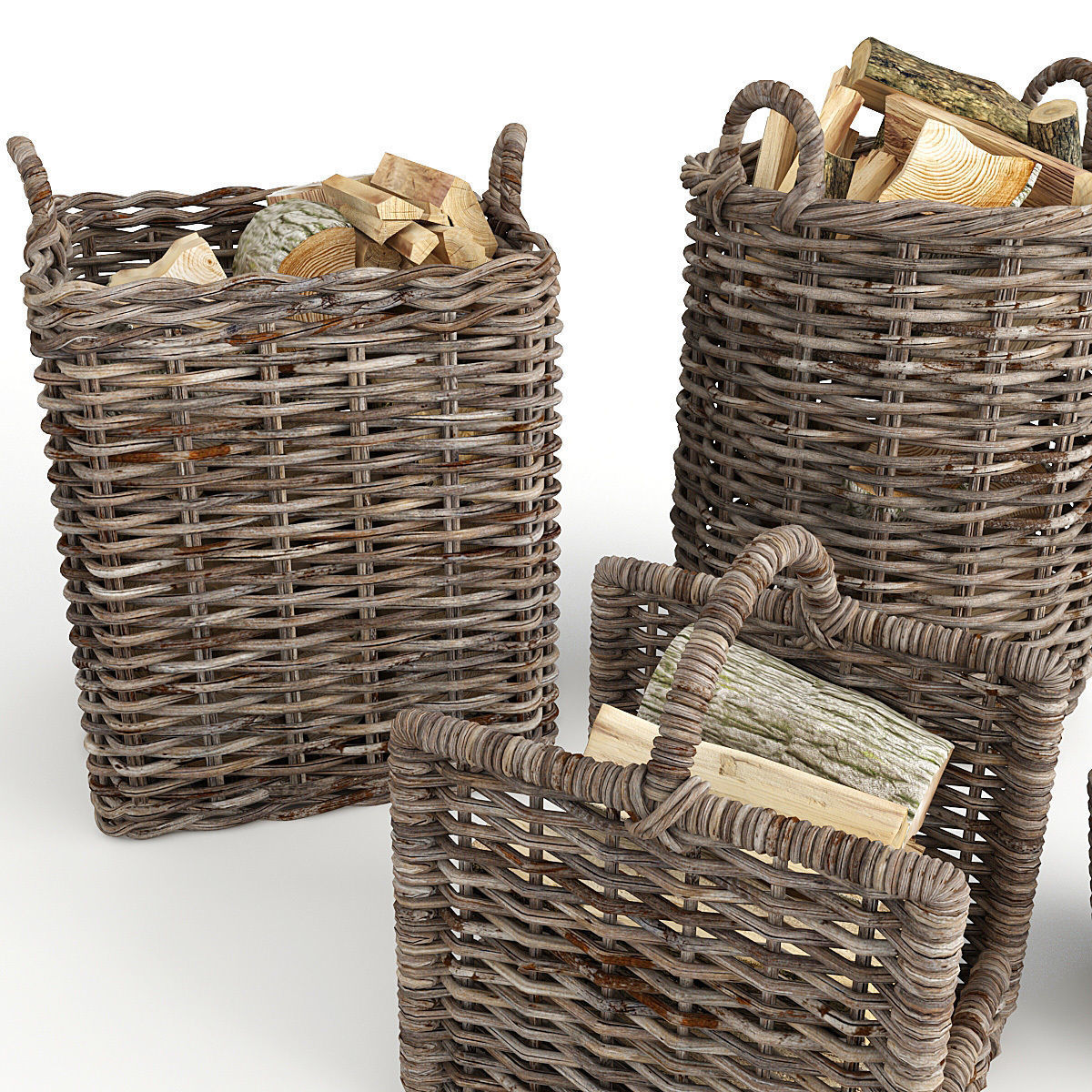Basket Set wicker firewood baskets 3D model_7