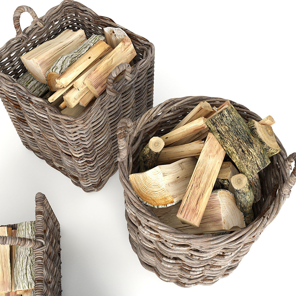 Basket Set wicker firewood baskets 3D model_8