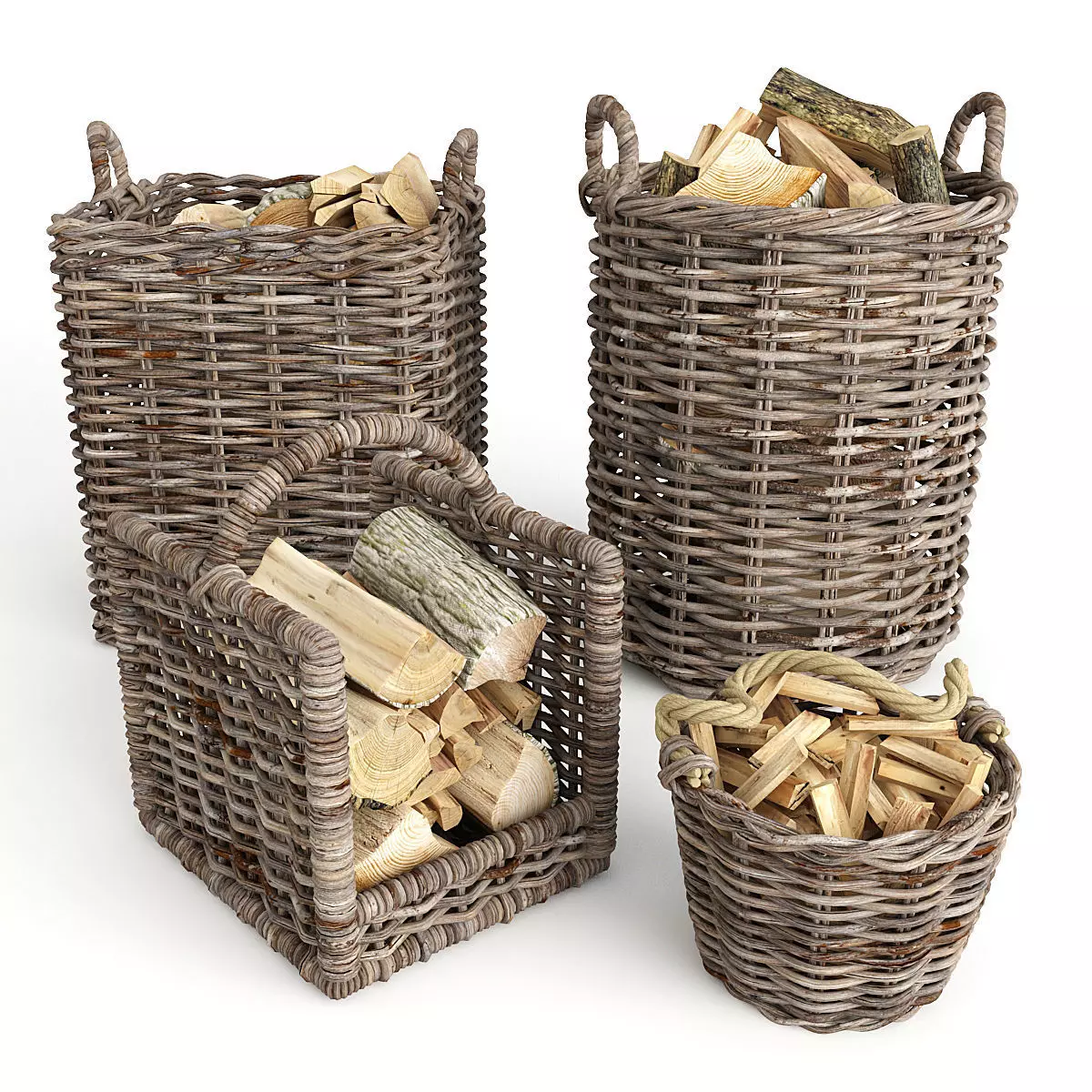 Basket Set wicker firewood baskets 3D model_0