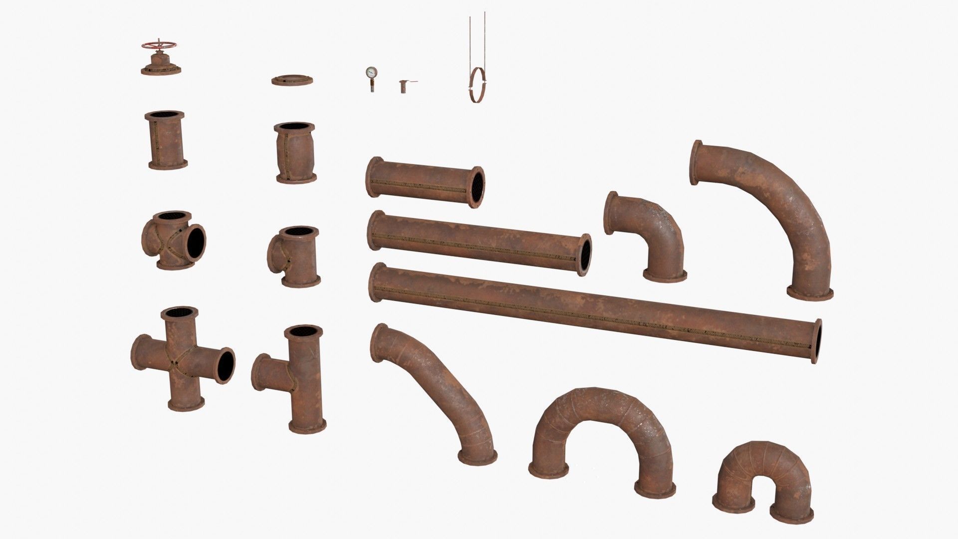 Rusted Pipes Low-poly 3D model_1