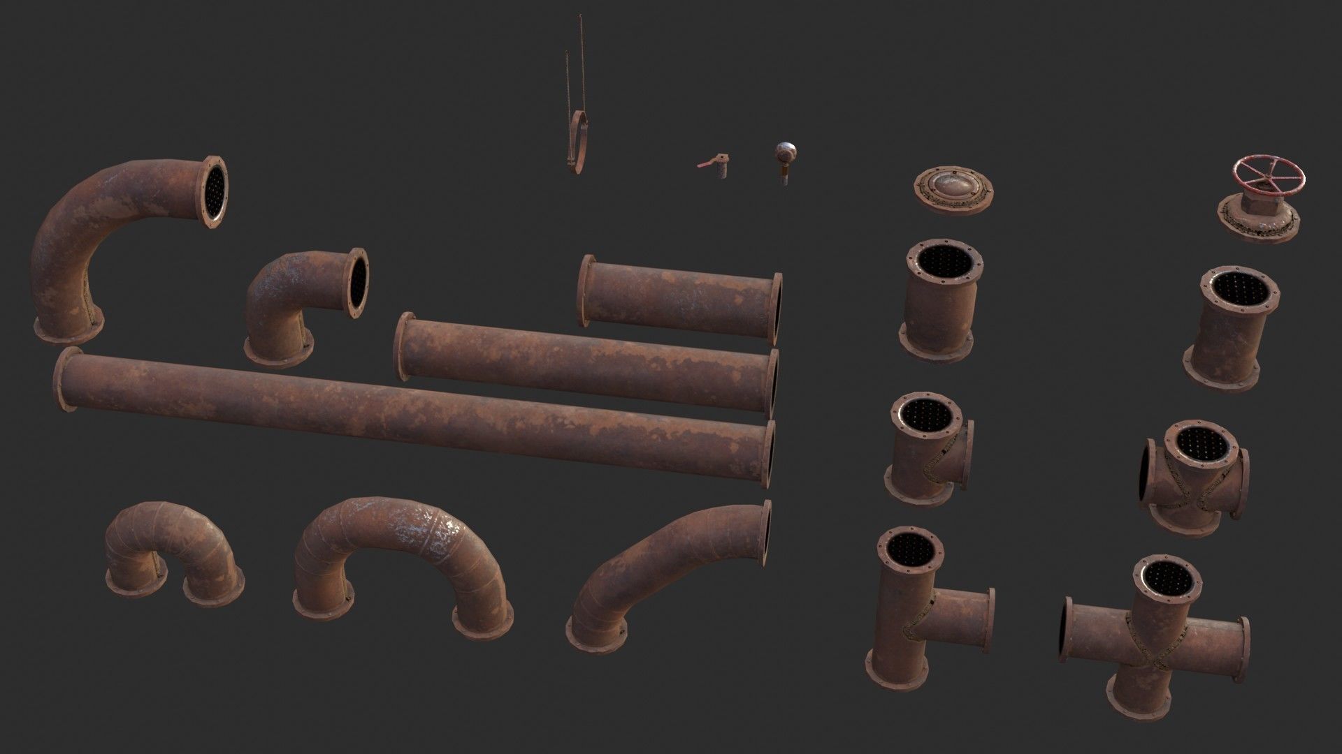 Rusted Pipes Low-poly 3D model_4