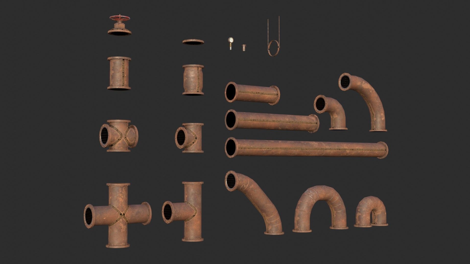 Rusted Pipes Low-poly 3D model_3