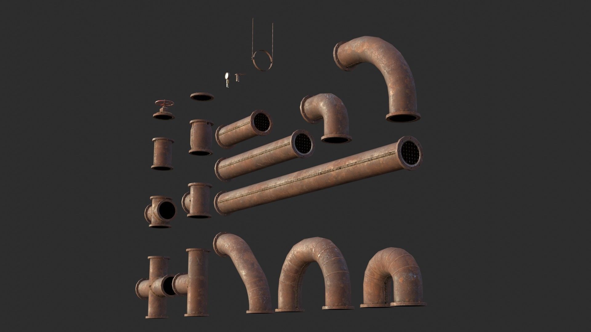 Rusted Pipes Low-poly 3D model_5