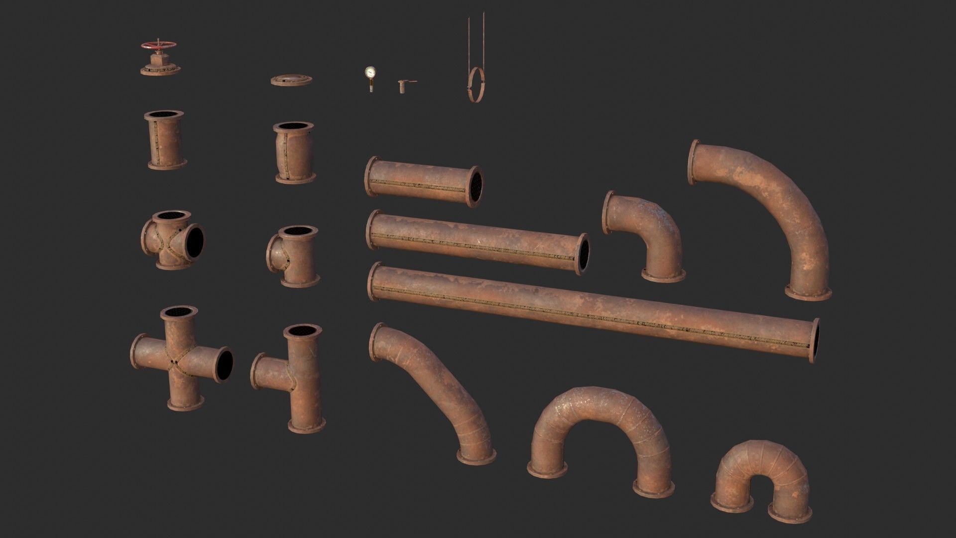 Rusted Pipes Low-poly 3D model_2
