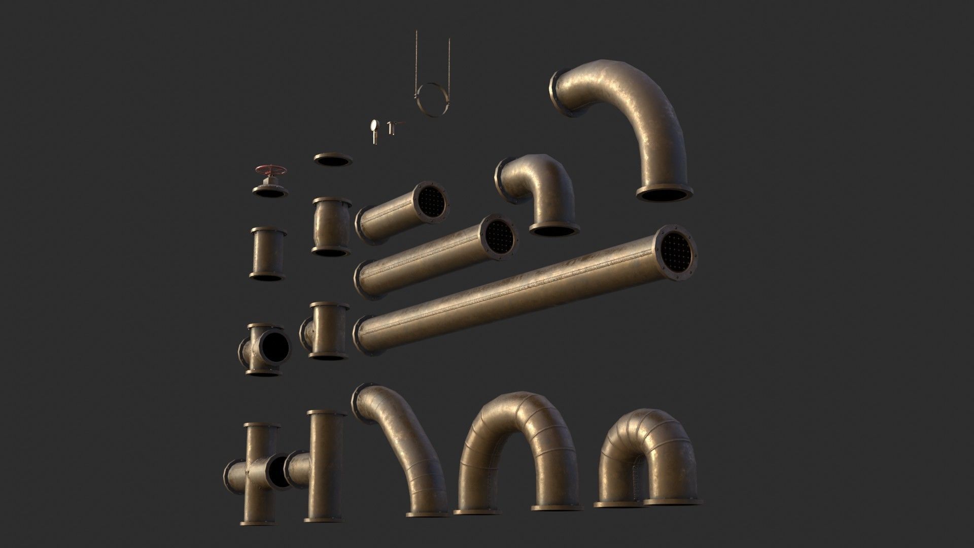 Copper Pipes Low-poly 3D model_8