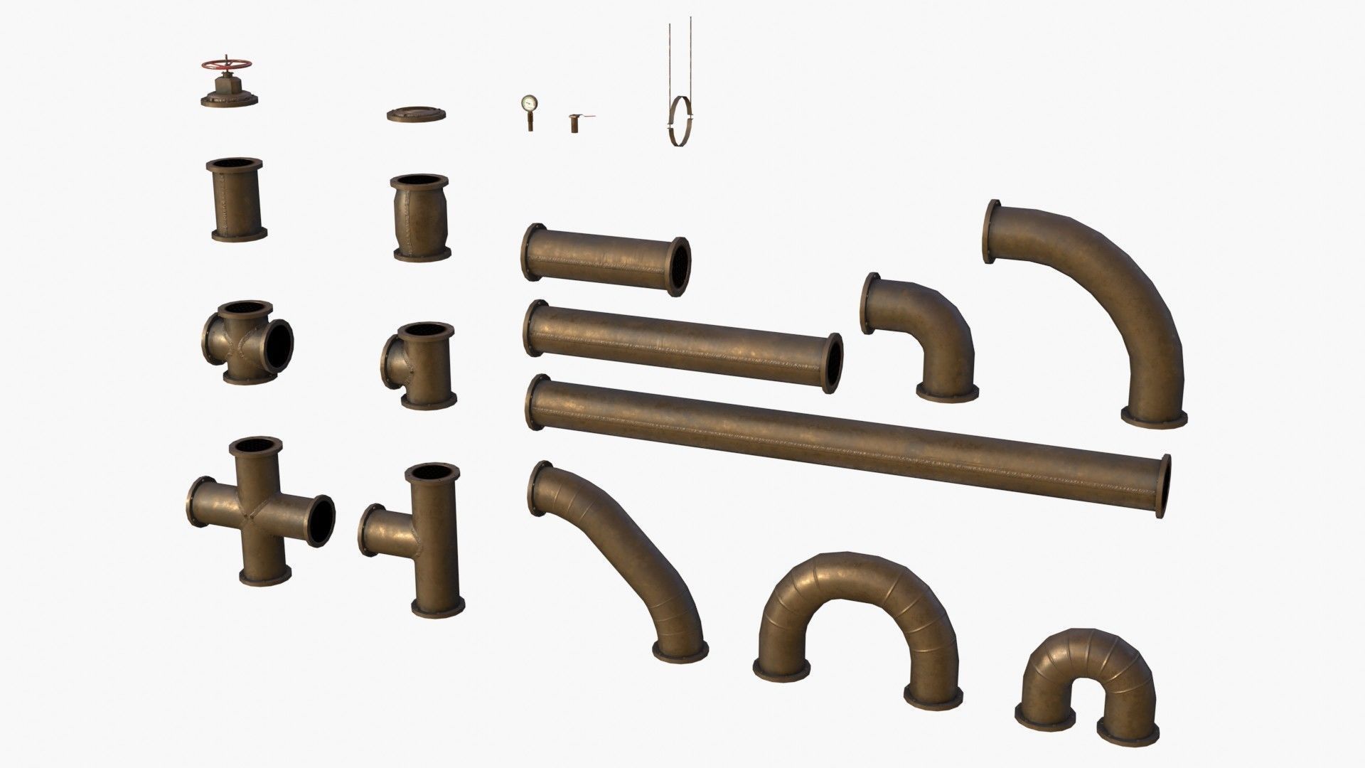Copper Pipes Low-poly 3D model_1