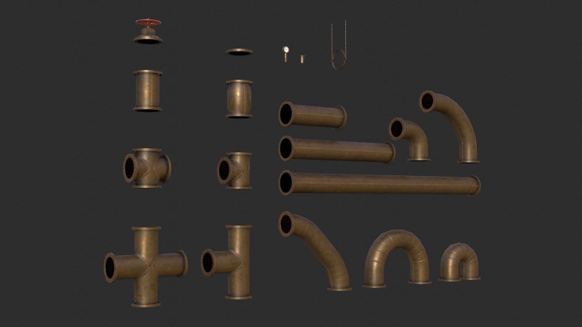 Copper Pipes Low-poly 3D model_3