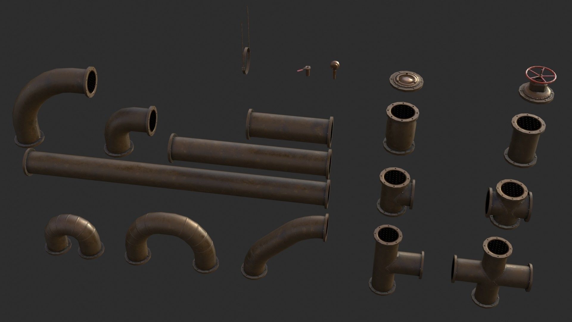 Copper Pipes Low-poly 3D model_9