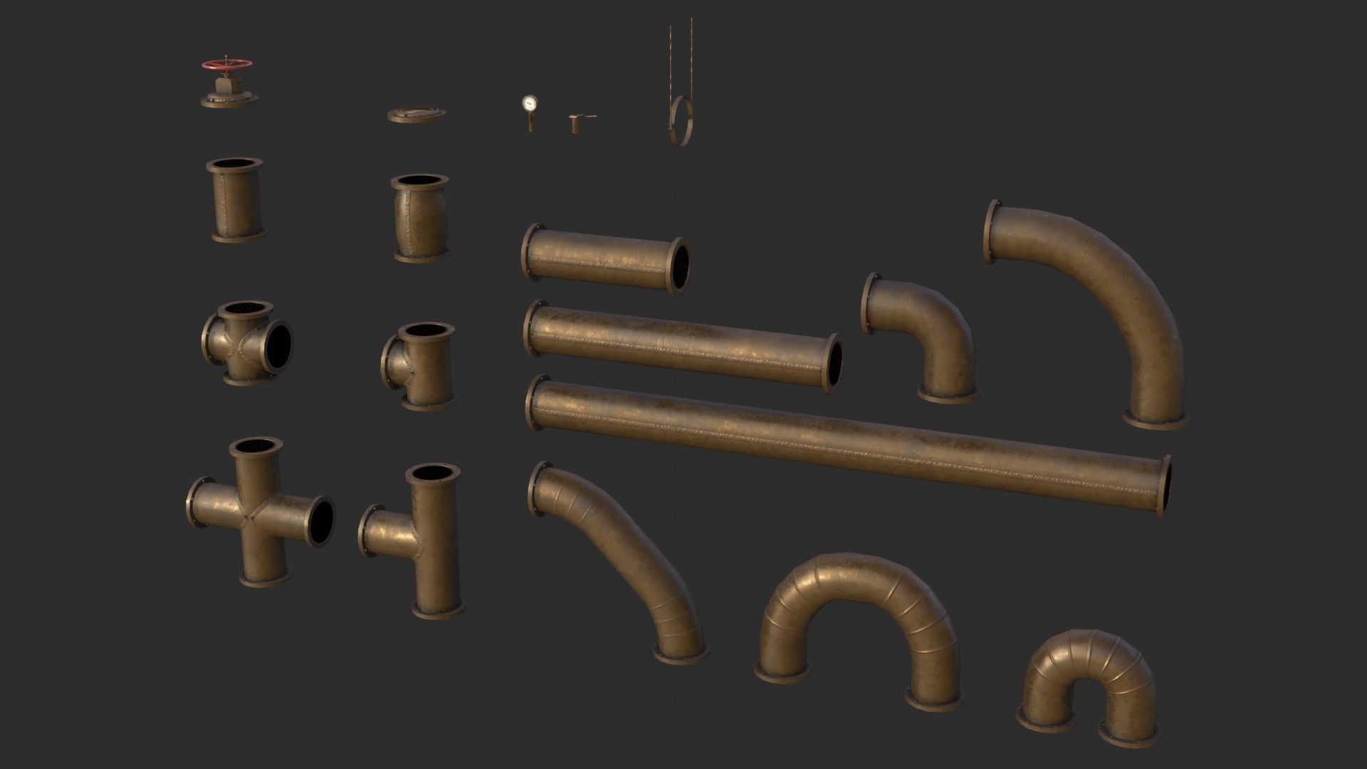Copper Pipes Low-poly 3D model_2
