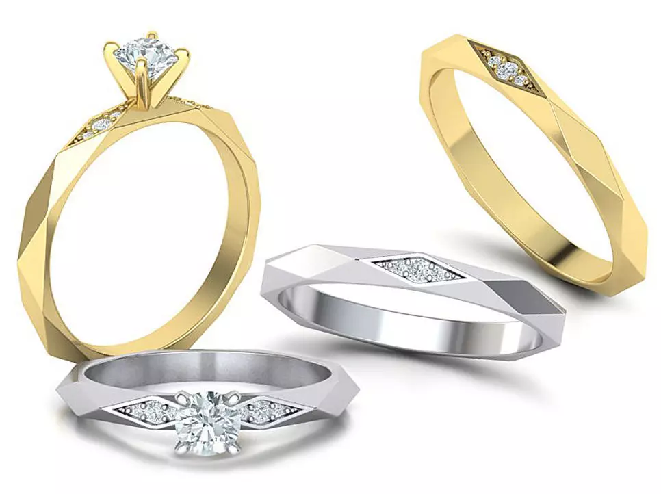 Facet Diamond Rings Wedding Set 3dmodel 3D Model Collection_0